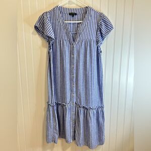 For Cynthia Striped Blue Midi Dress size S.55% LINEN 45% VISCOSE